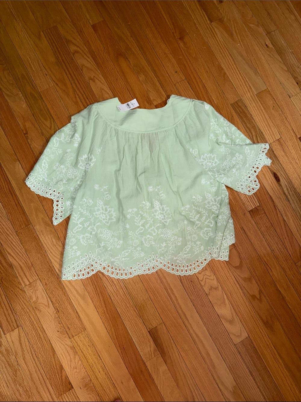LOFT NWT❗️Mint Green Embroidered Lace-Trim Blouse - Picture 2 of 8